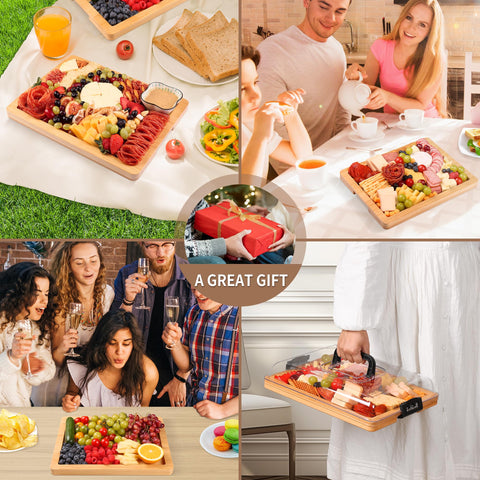 CAWIU charcuterie board with dishwasher-safe cover for quick cleanup.