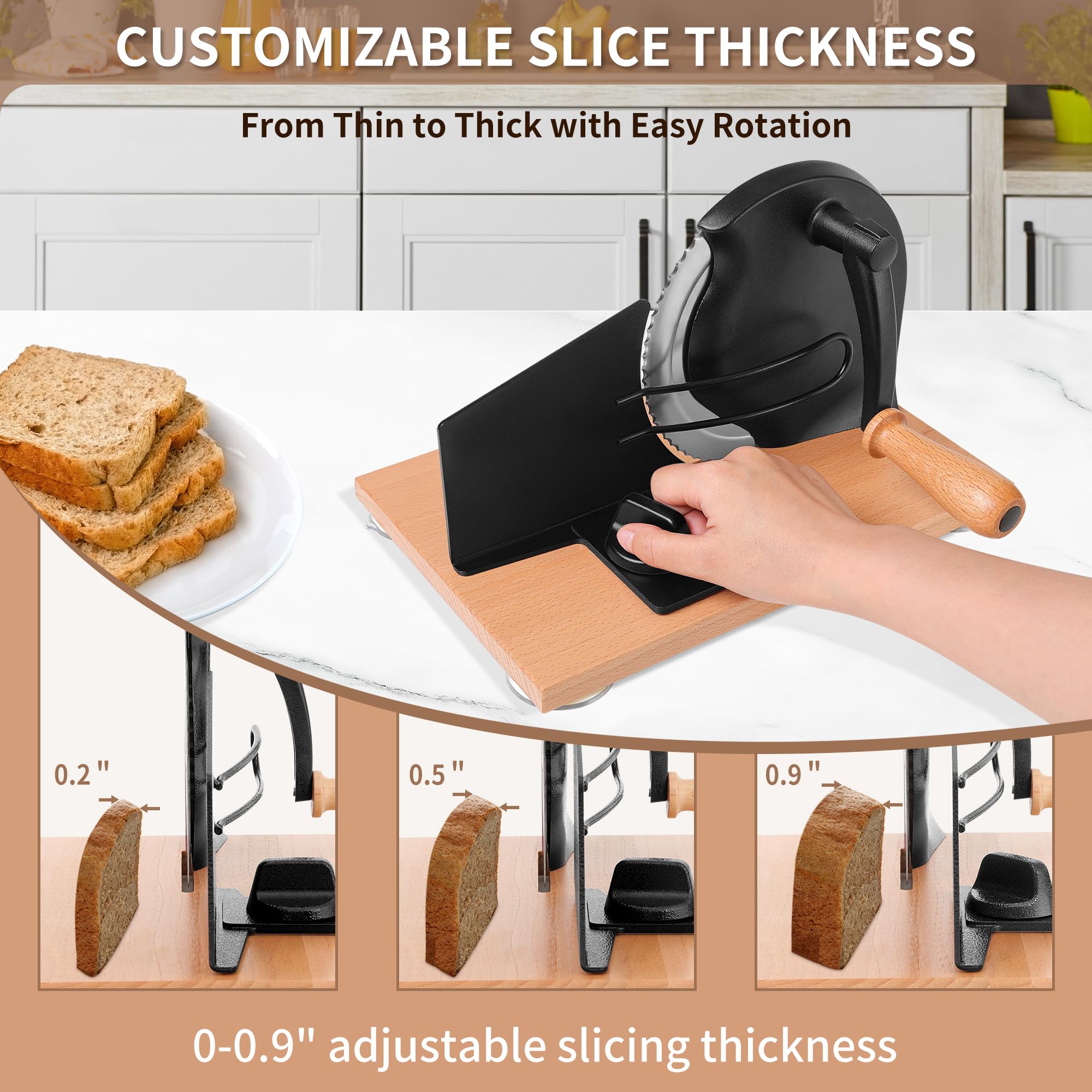 CAWIU adjustable thickness dial for precise sourdough slices.