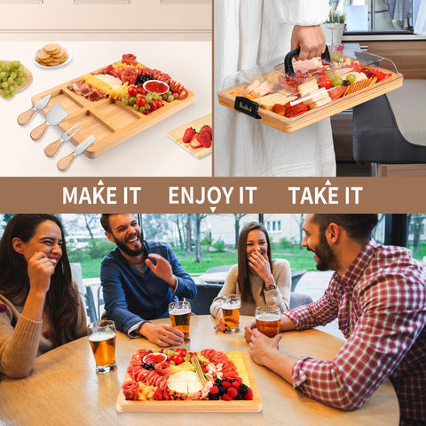 CAWIU Bamboo cheese board surface doubles as cutting board