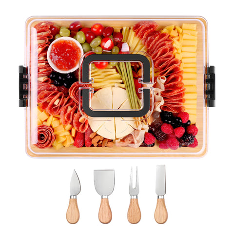 CAWIU Charcuterie board with lid and handle for secure transport