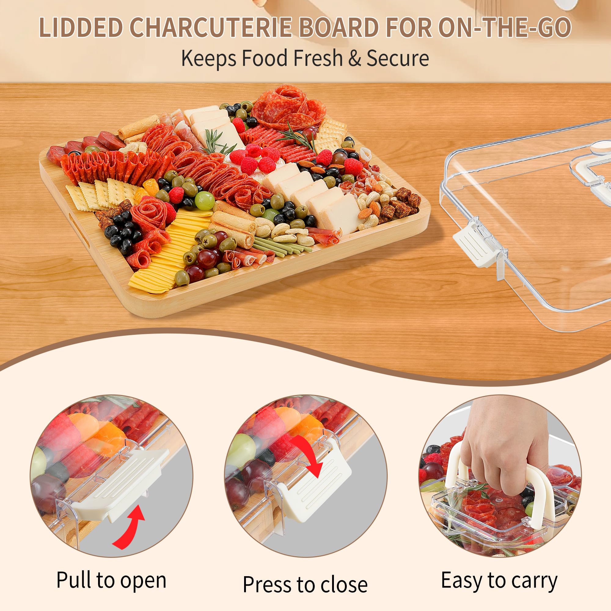 CAWIU four-knife set included for versatile Cheese and snack prep.
