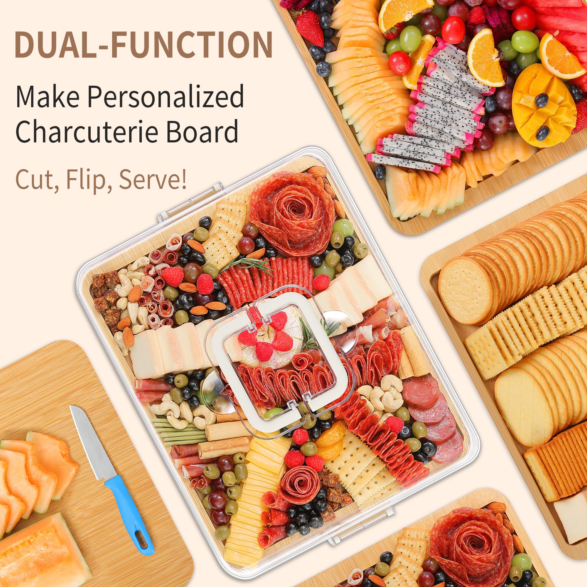 CAWIU board with convenient side handles for easy serving at gatherings.