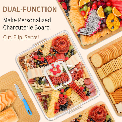 CAWIU board with convenient side handles for easy serving at gatherings.