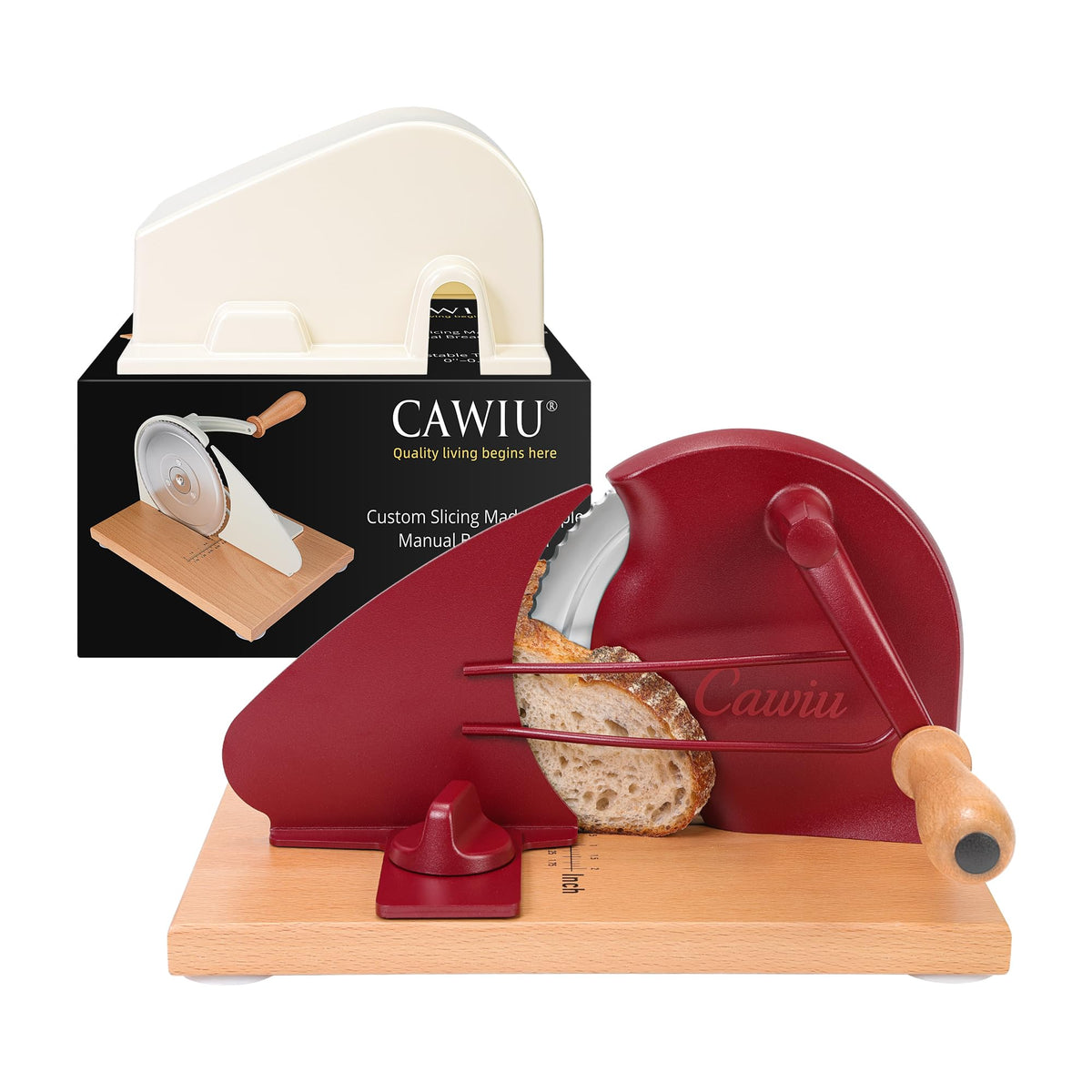 CAWIU upgraded manual bread slicer offers precise, even slices for homemade bread