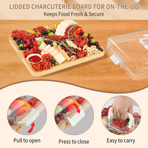 CAWIU dual-side board for cutting and serving charcuterie and snacks.