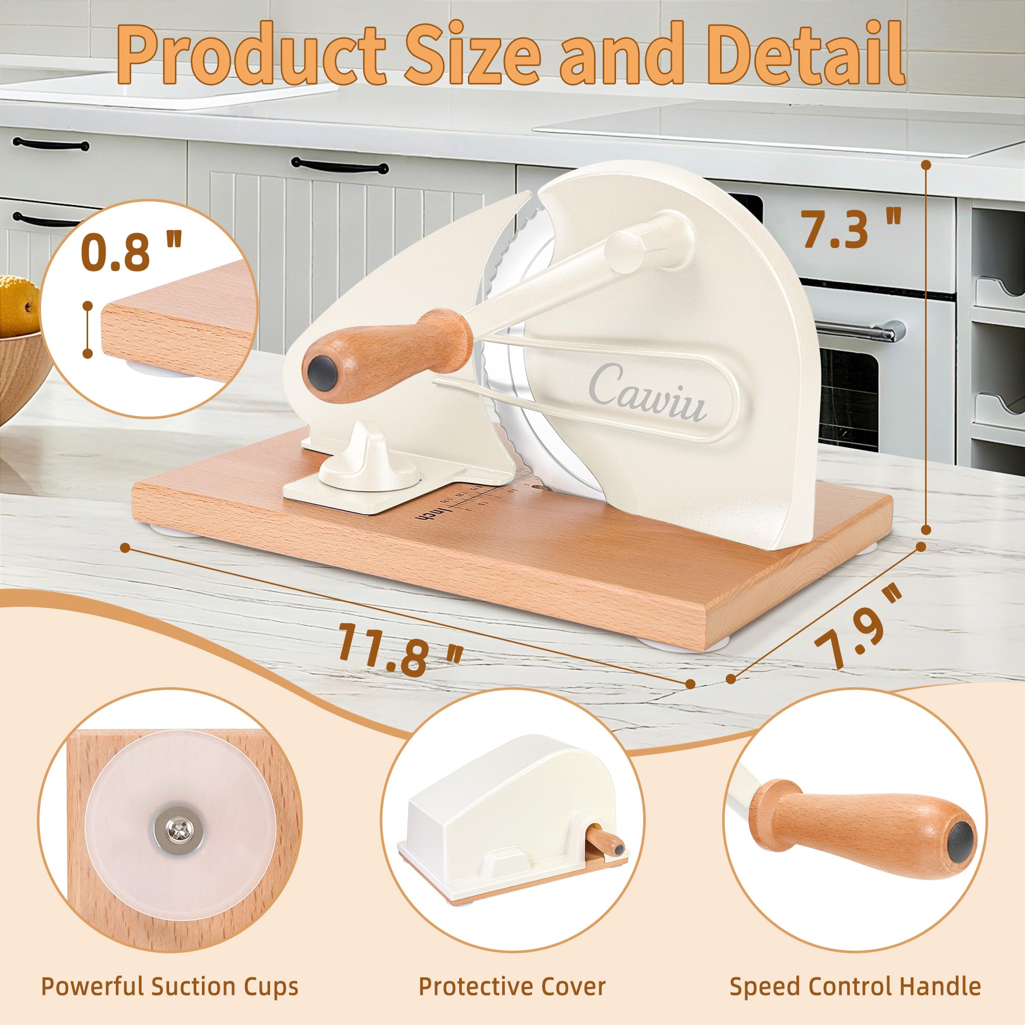 Close-up of hand crank on CAWIU bread slicer for clean cuts