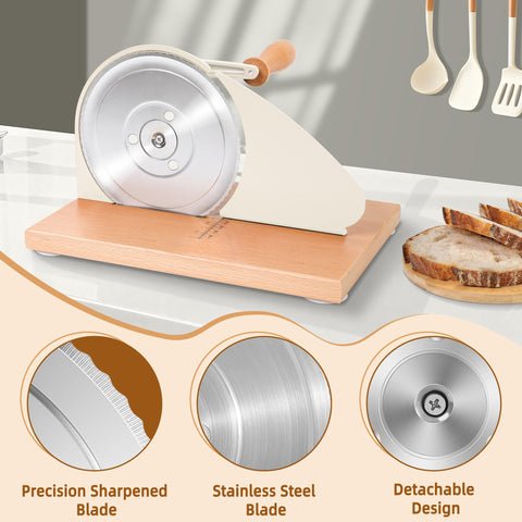 Metal guide and sharp blade for consistent slices on CAWIU slicer