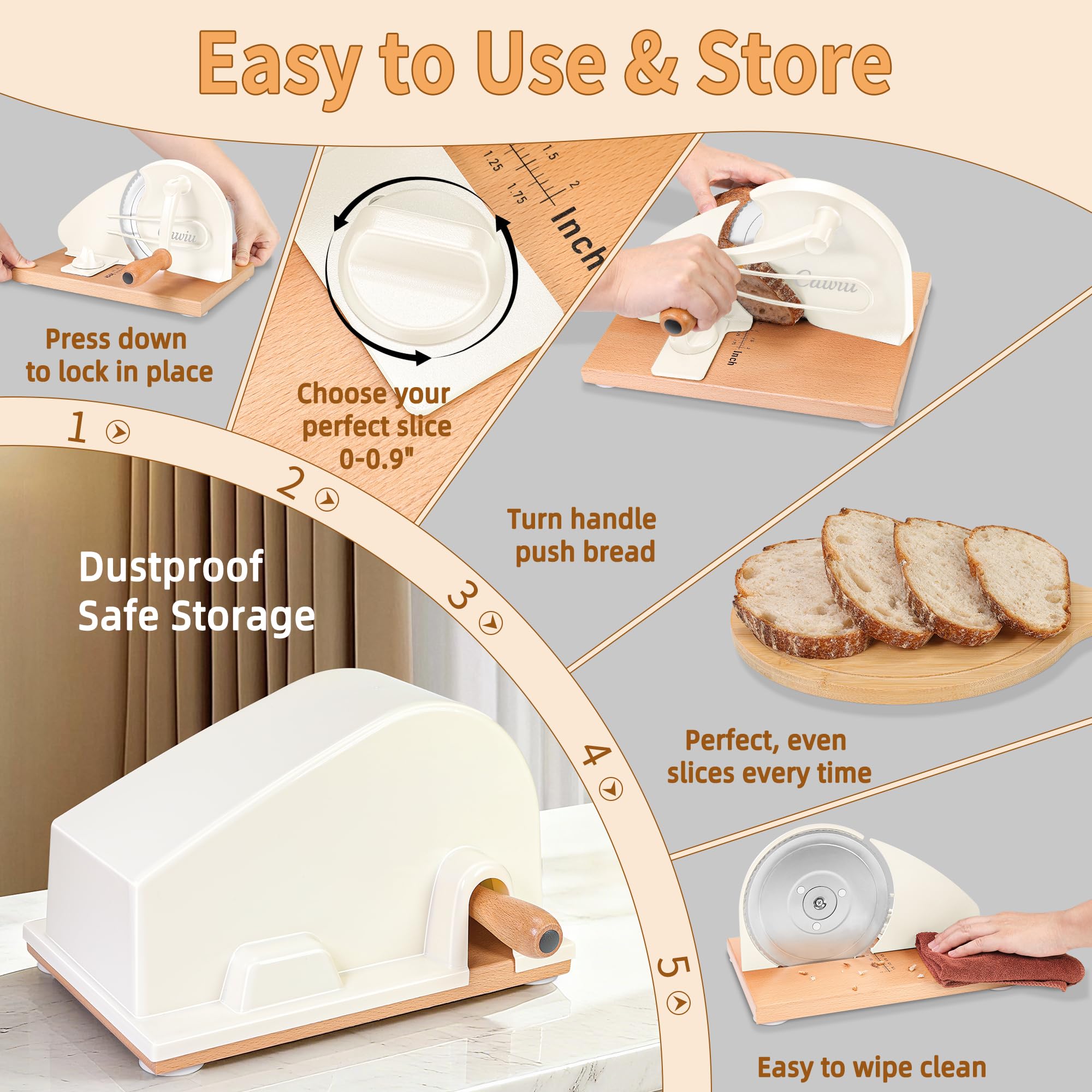 Stable base with four suction cups on CAWIU bread slicer