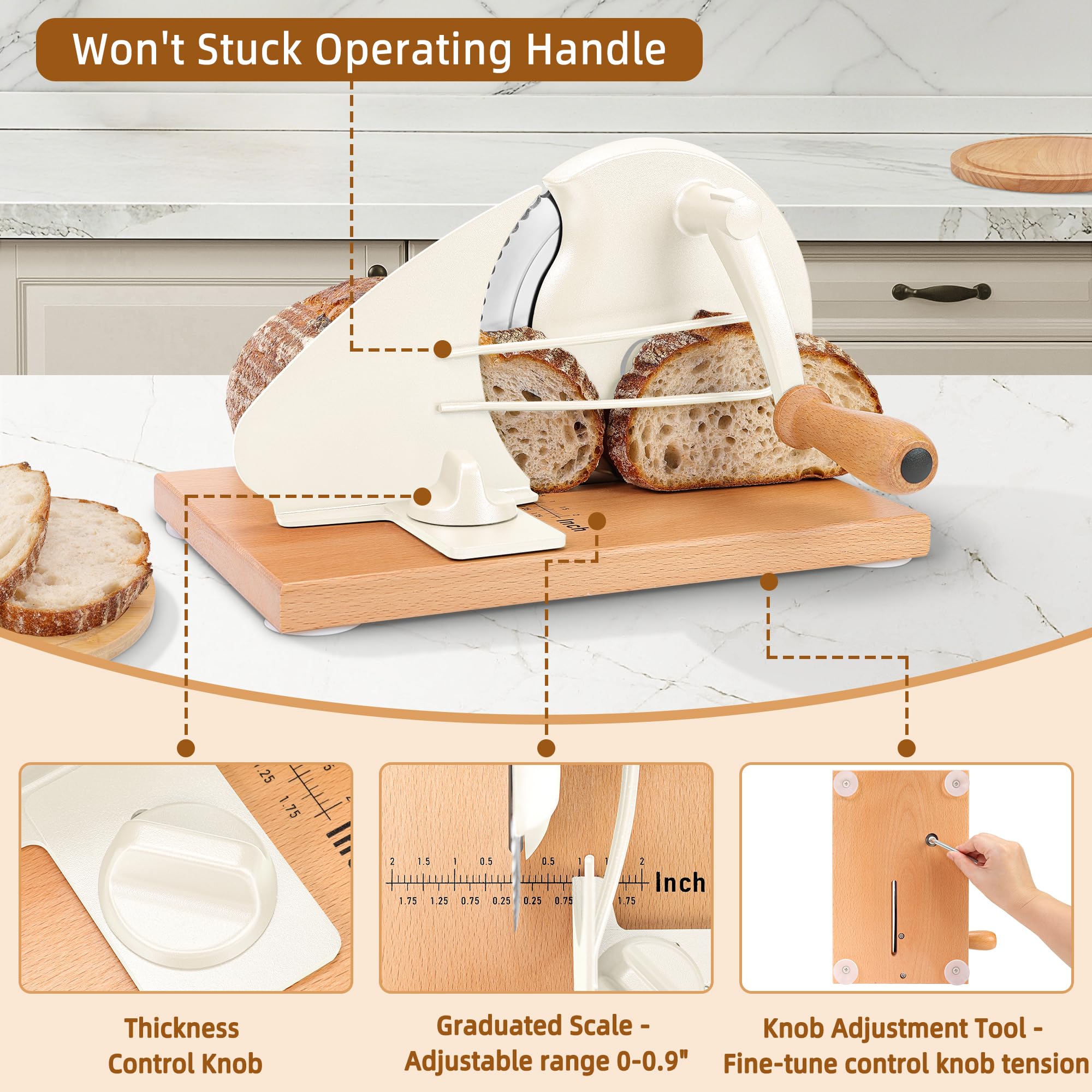 Adjustable thickness knob and scale line on CAWIU slicer