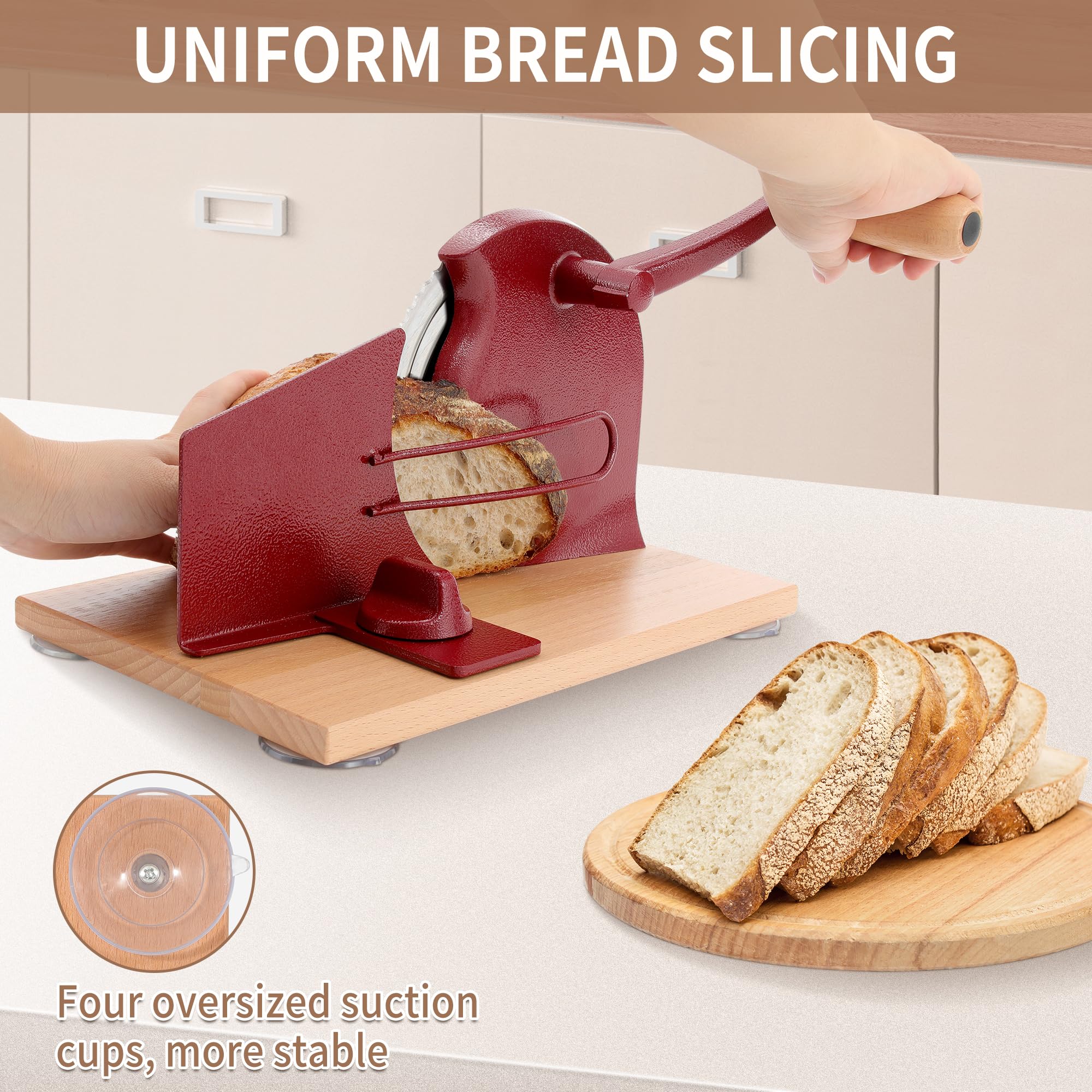 CAWIU solid wooden base supports safe, precise bread cutting.