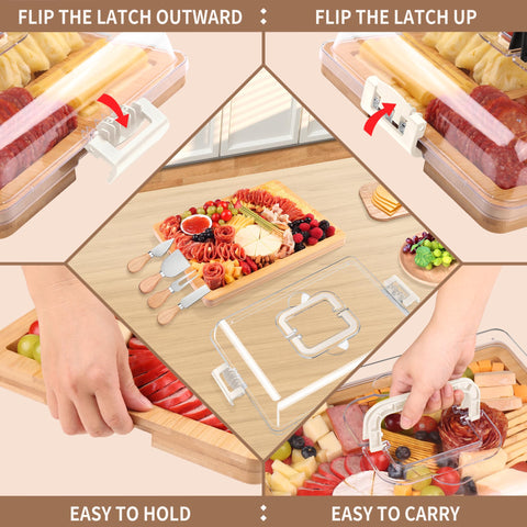 CAWIU charcuterie board lid open, arrange snacks with easy access.