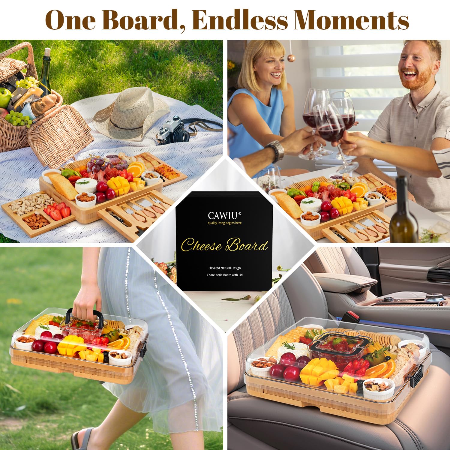 CAWIU bamboo charcuterie board gift box ideal for housewarmings and weddings