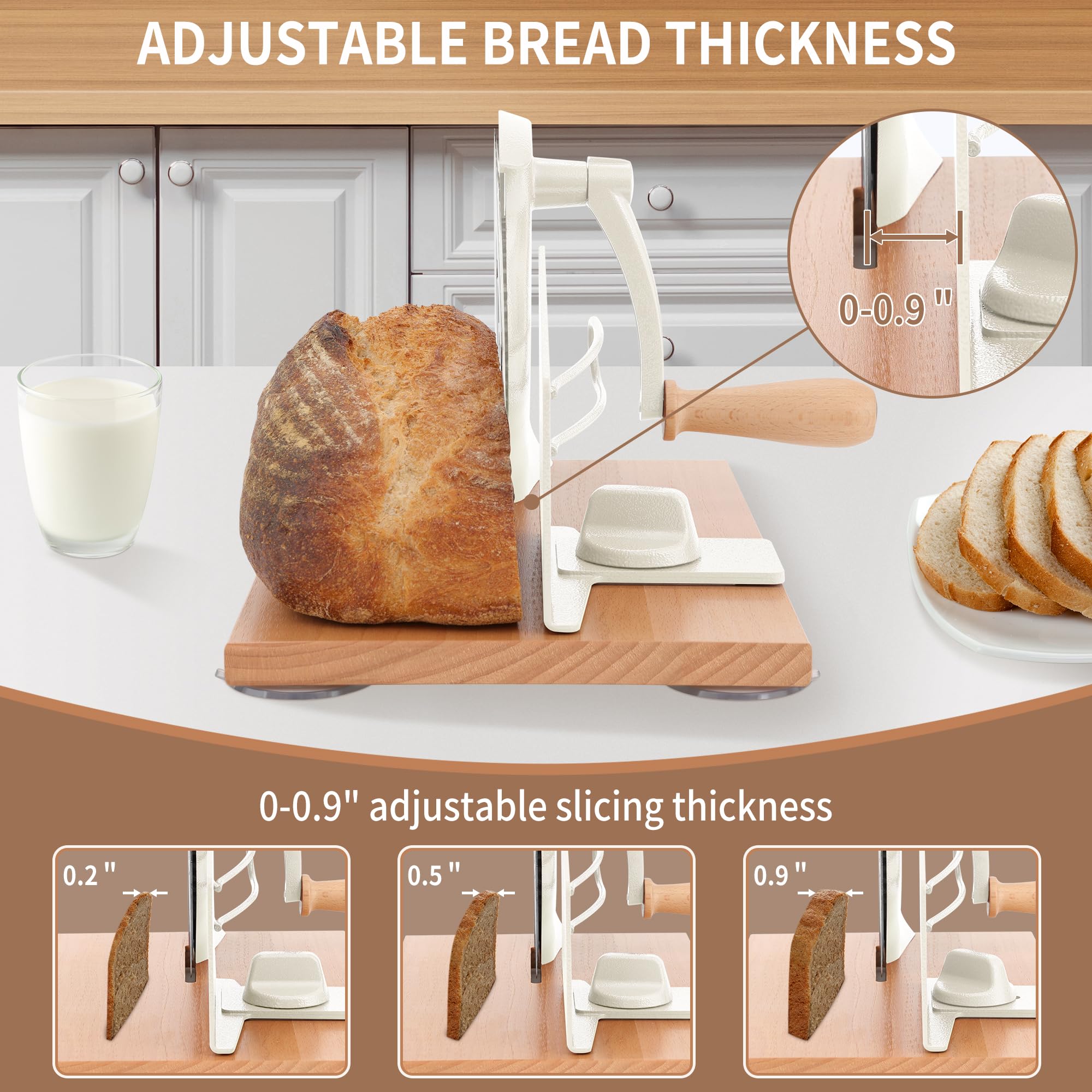 CAWIU thickness knob lets you choose 0.9 inch slices for customizable sandwiches.