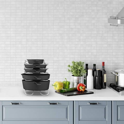CAXXA lids and bakeware stay organized for easy cooking.