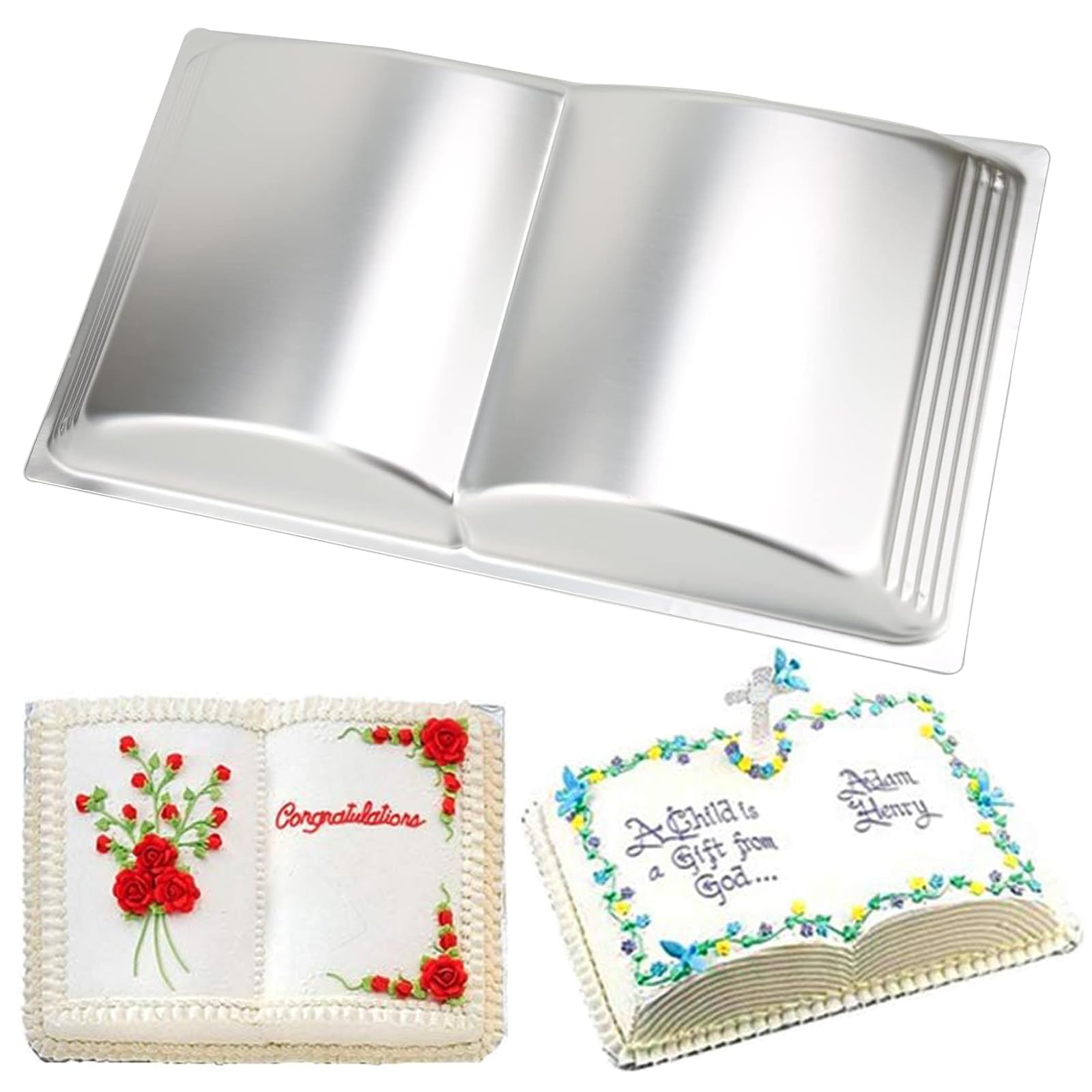 Cayanmydery book shape cake pan on counter with nonstick surface for easy release