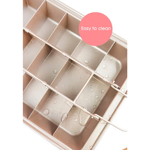 Cayanmydery brownie pan 18-pocket configuration keeps portions even.