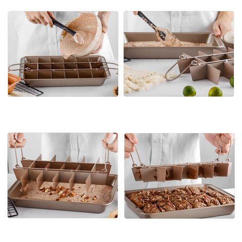 Cayanmydery brownie pan with easy-release surface reduces sticking.