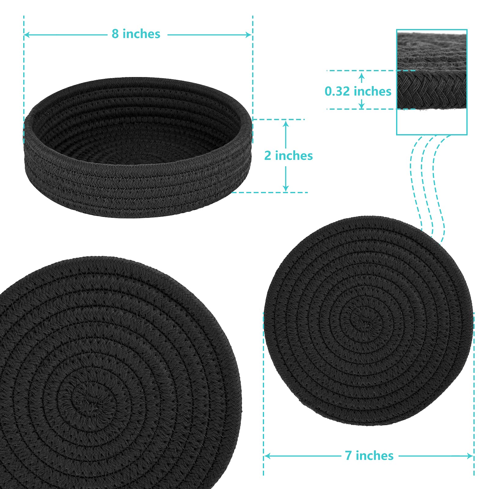 Cazzon black pot holders provide heat protection for cookware and tables.