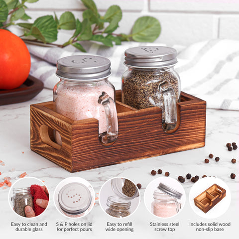 Clear glass jars show contents with stainless steel lids for daily use.
