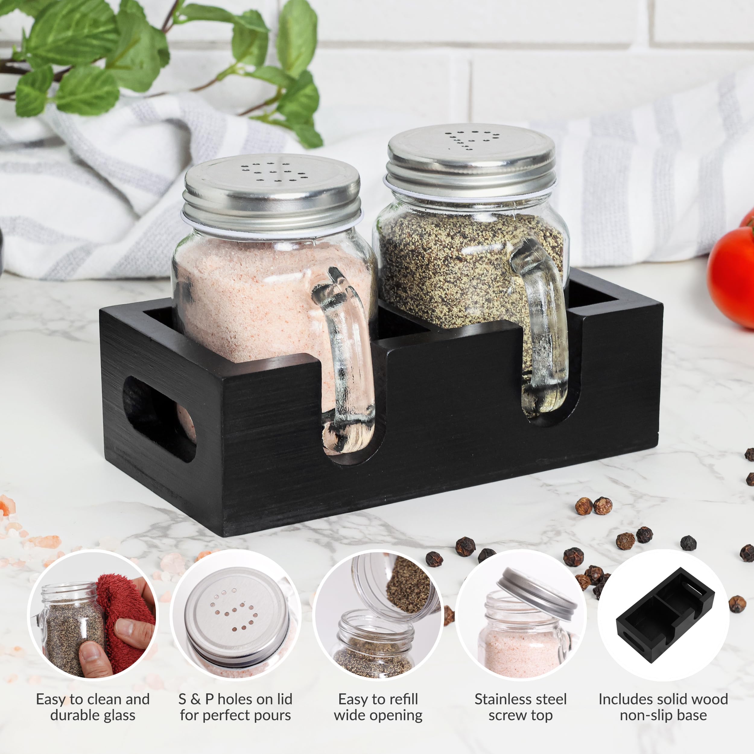 CB Accessories mason jar pepper shaker front view showcases clear glass and metal lid for daily use.