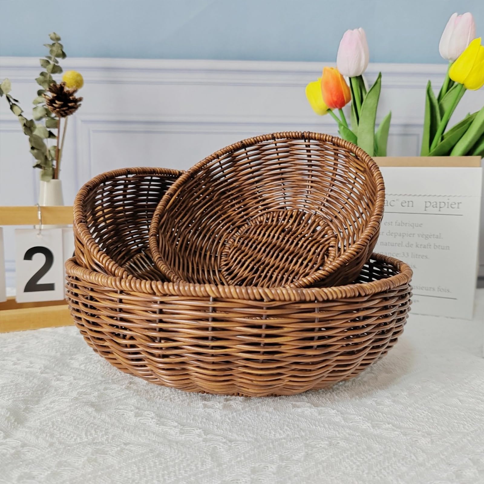 CBAOCBKVH natural wicker baskets for dining room bread or fruit display.