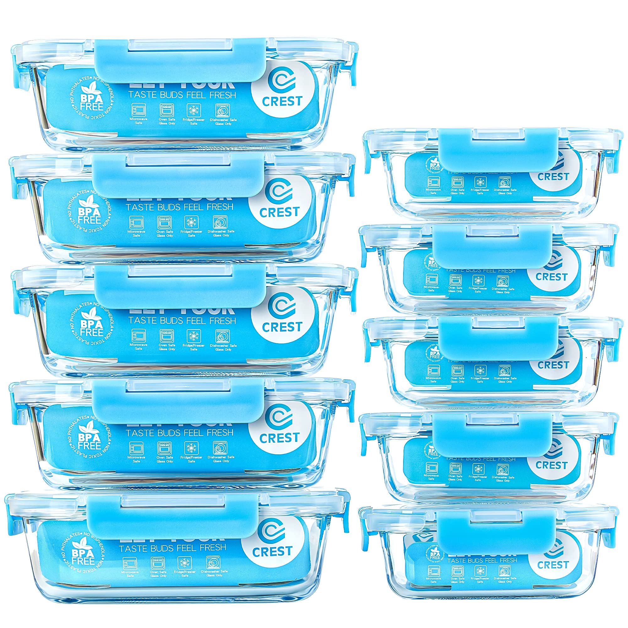 C CREST glass meal prep containers 10-pack for organized portions and storage