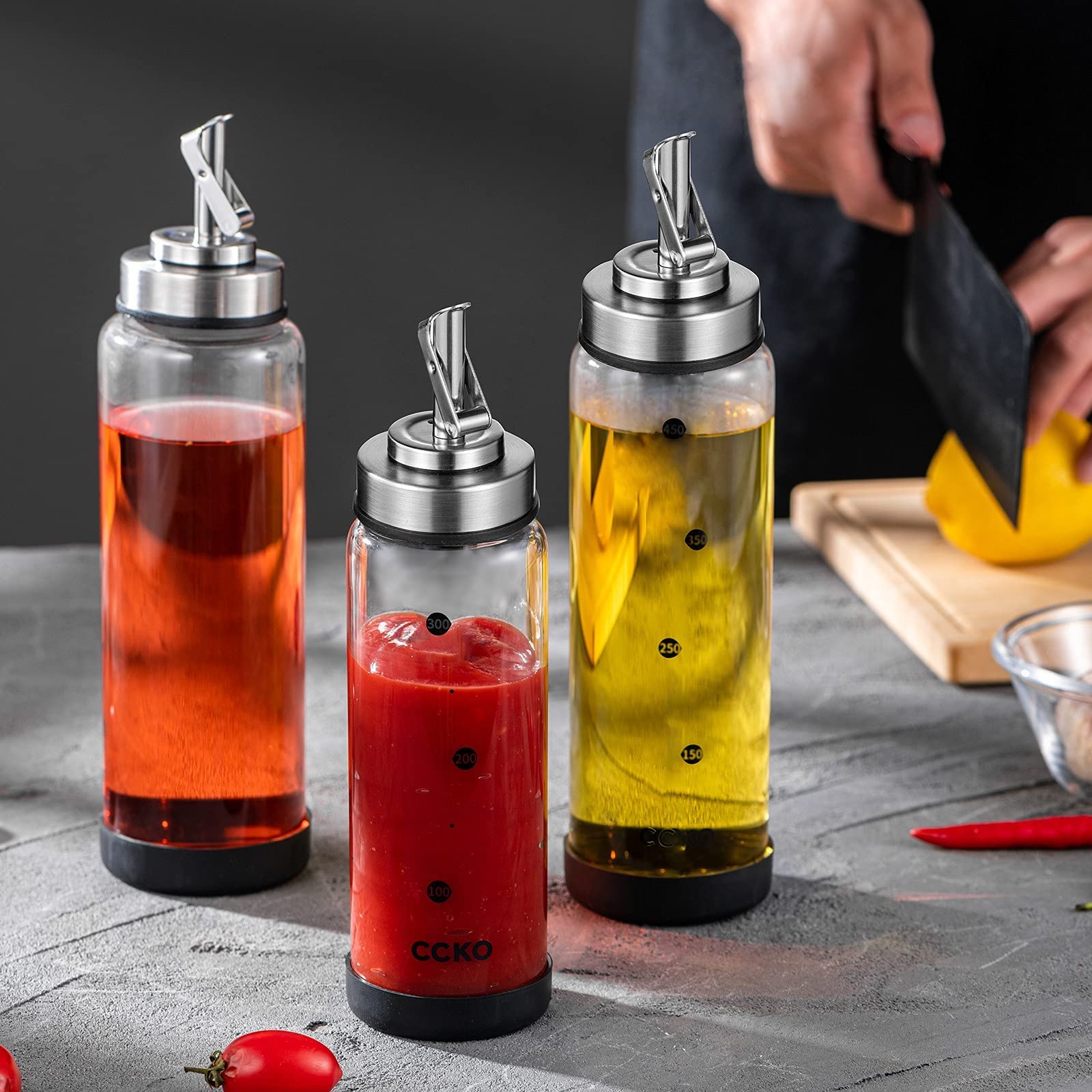 CCKO kitchen-use bottle in action for oils, vinegars, and sauces