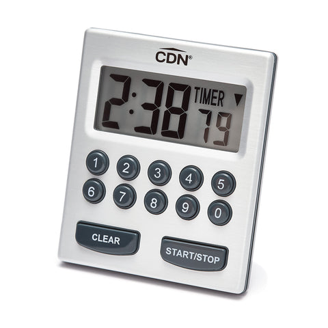 CDN Direct Entry 2-Alarm timer front view with large digits for easy kitchen timing