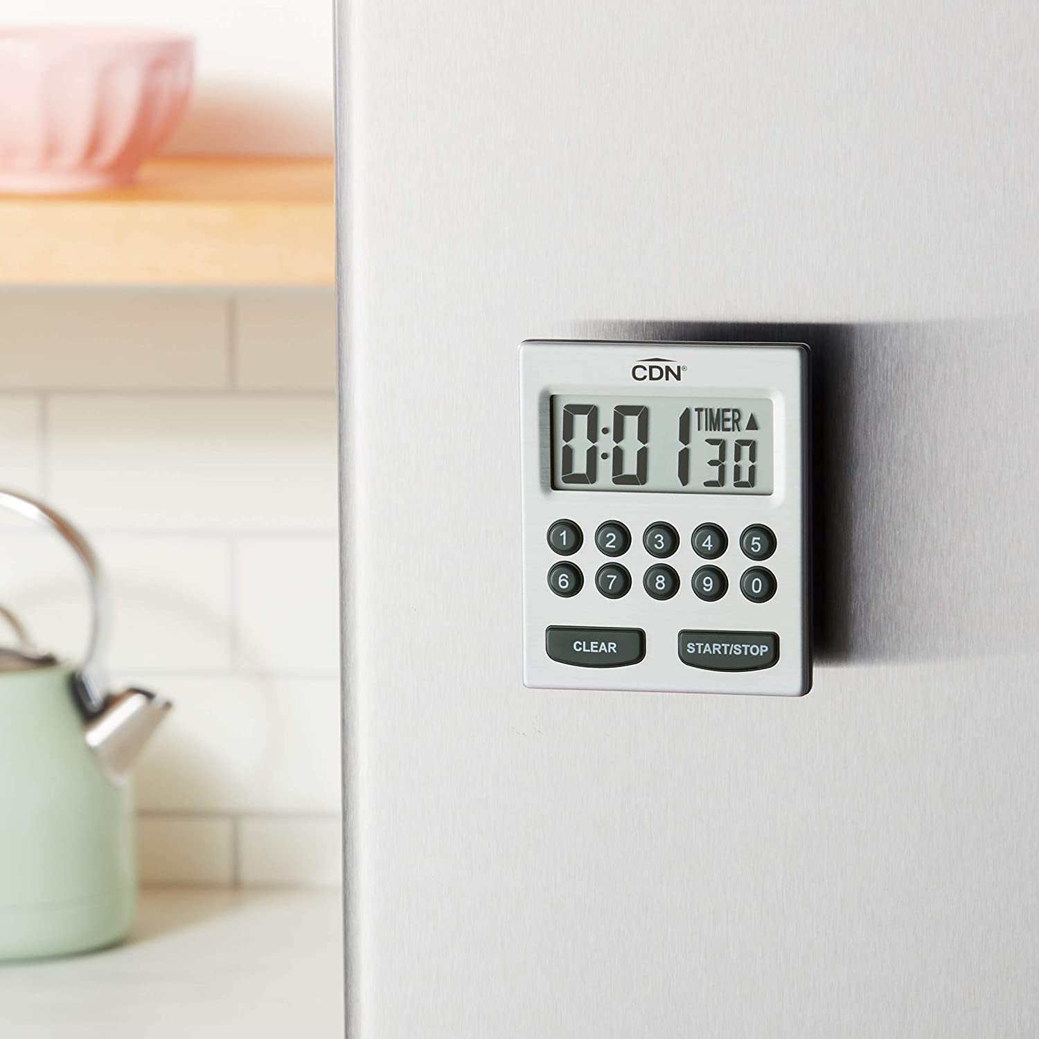 CDN Direct Entry 2-Alarm timer magnet mount on a metal surface