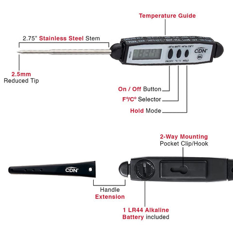 CDN DT450X 7 cm stainless stem detail for stable readings