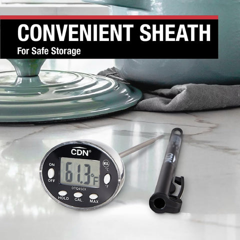 CDN DTQ450X in a pot for accurate cooking temperatures.