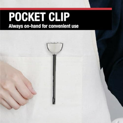 Five-foot stainless steel stem in use during kitchen tasks.
