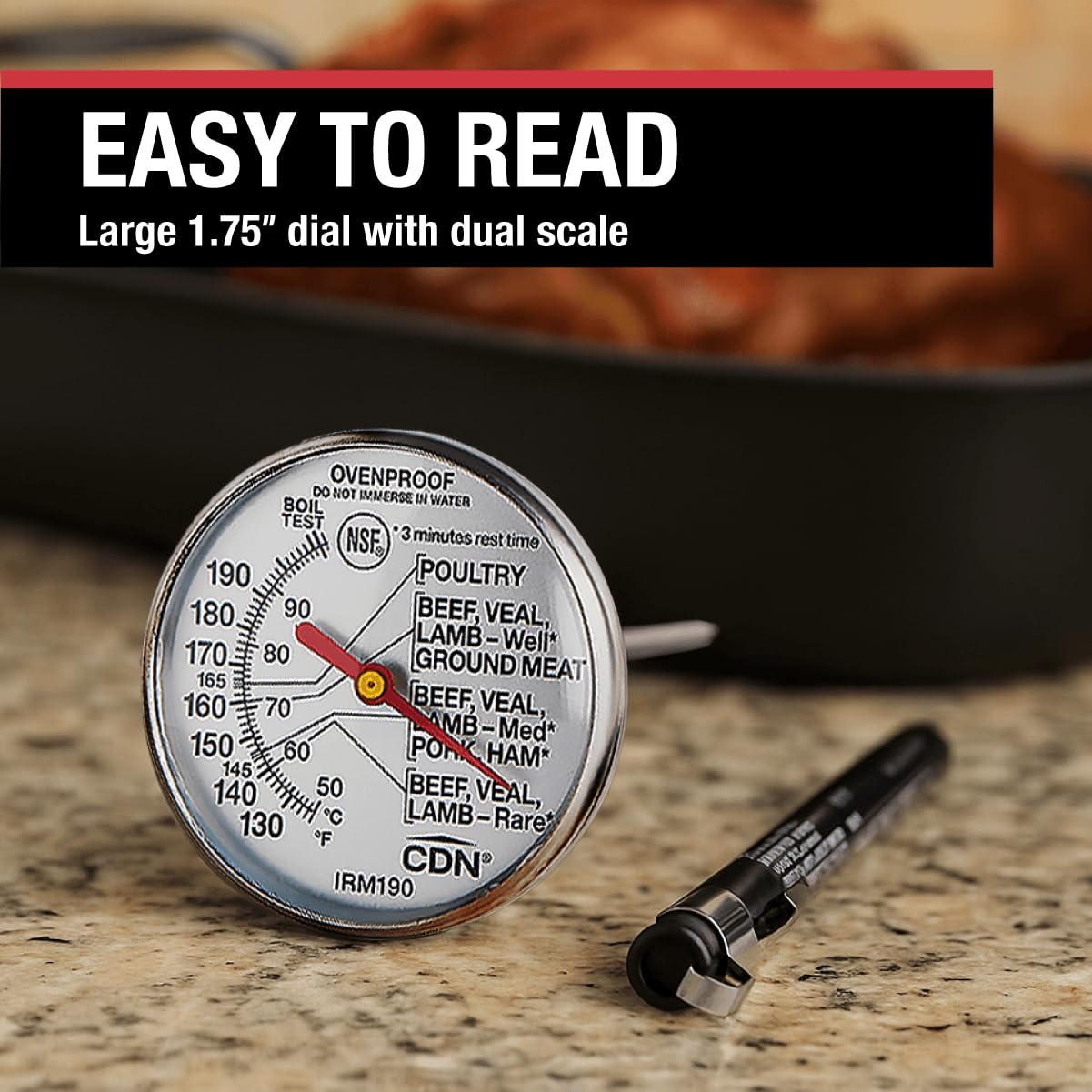 CDN IRM190 in-use on grill or rotisserie for even heat monitoring