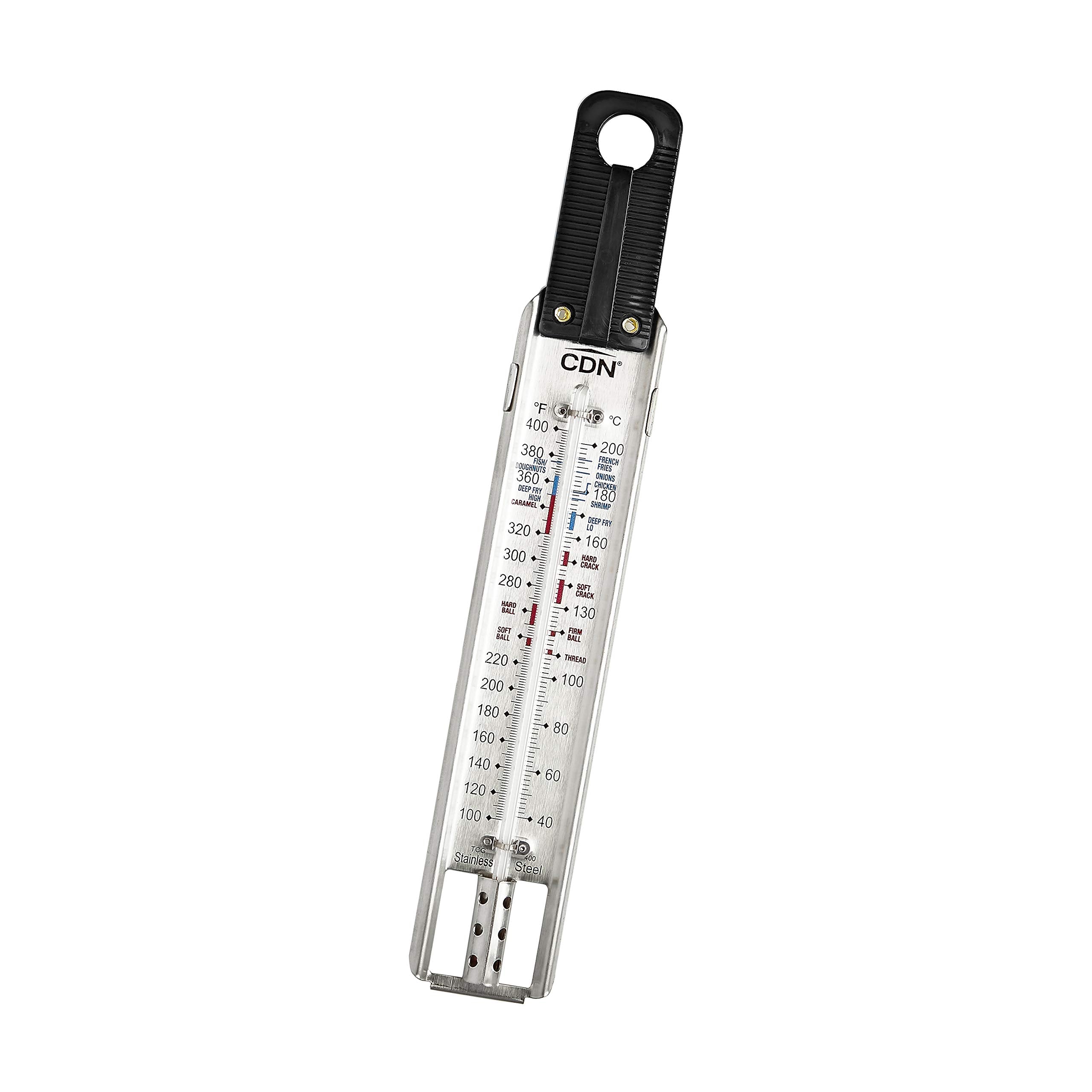 CDN TCG400 thermometer side clip secures to any pot for stable readings.