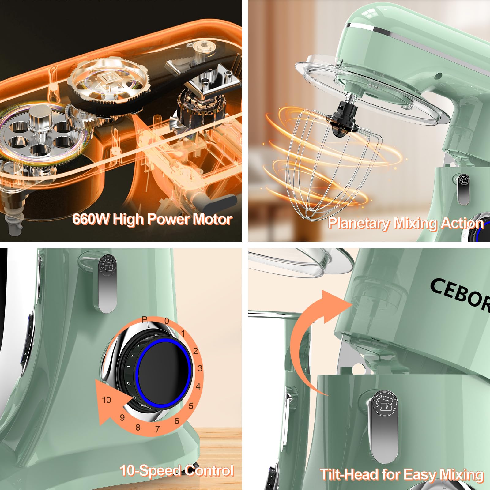 CEBORRY tilt-head design enabling easy attachment installation.