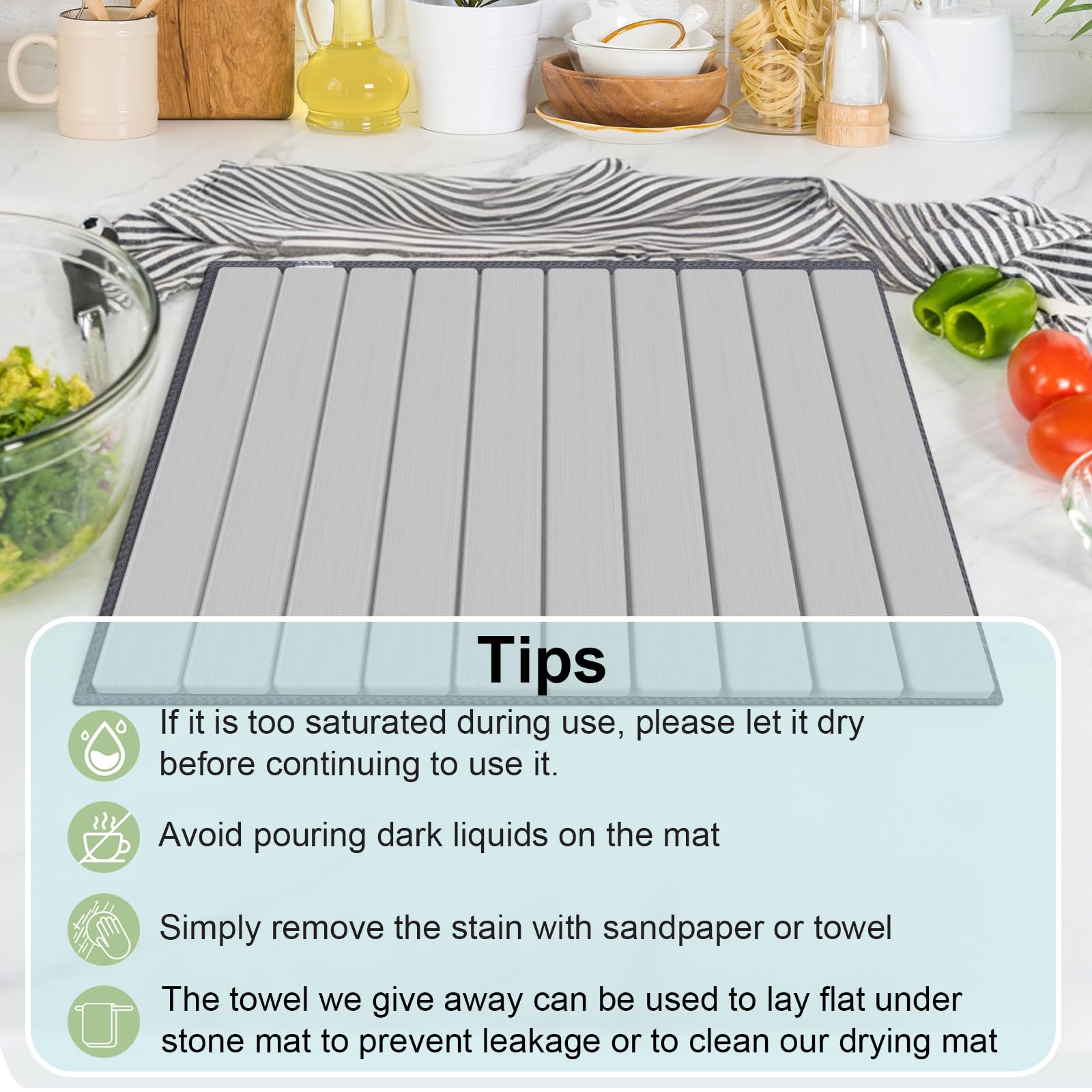 Cecnamt stone drying mat enhances kitchen organization and style