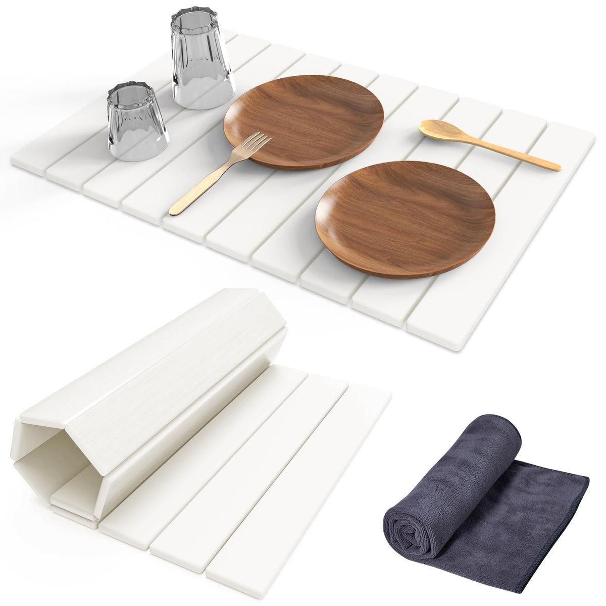 Cecnamt stone drying mat 24x16 folded on counter, saving space.