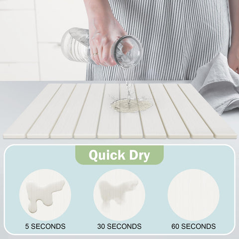 Cecnamt stone drying mat 24x16 unfolded with dishes drying efficiently.