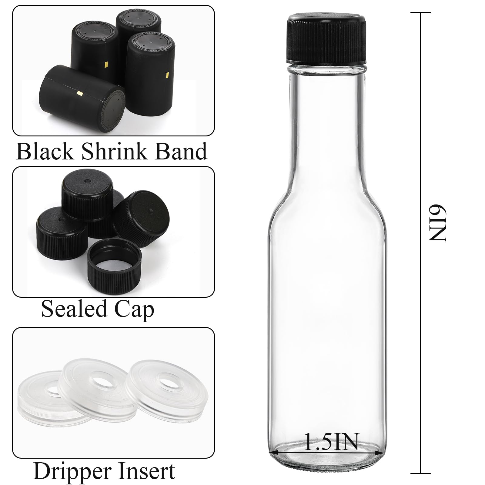 Cedilis 3oz woozy bottle with black cap for sauces or spirits.
