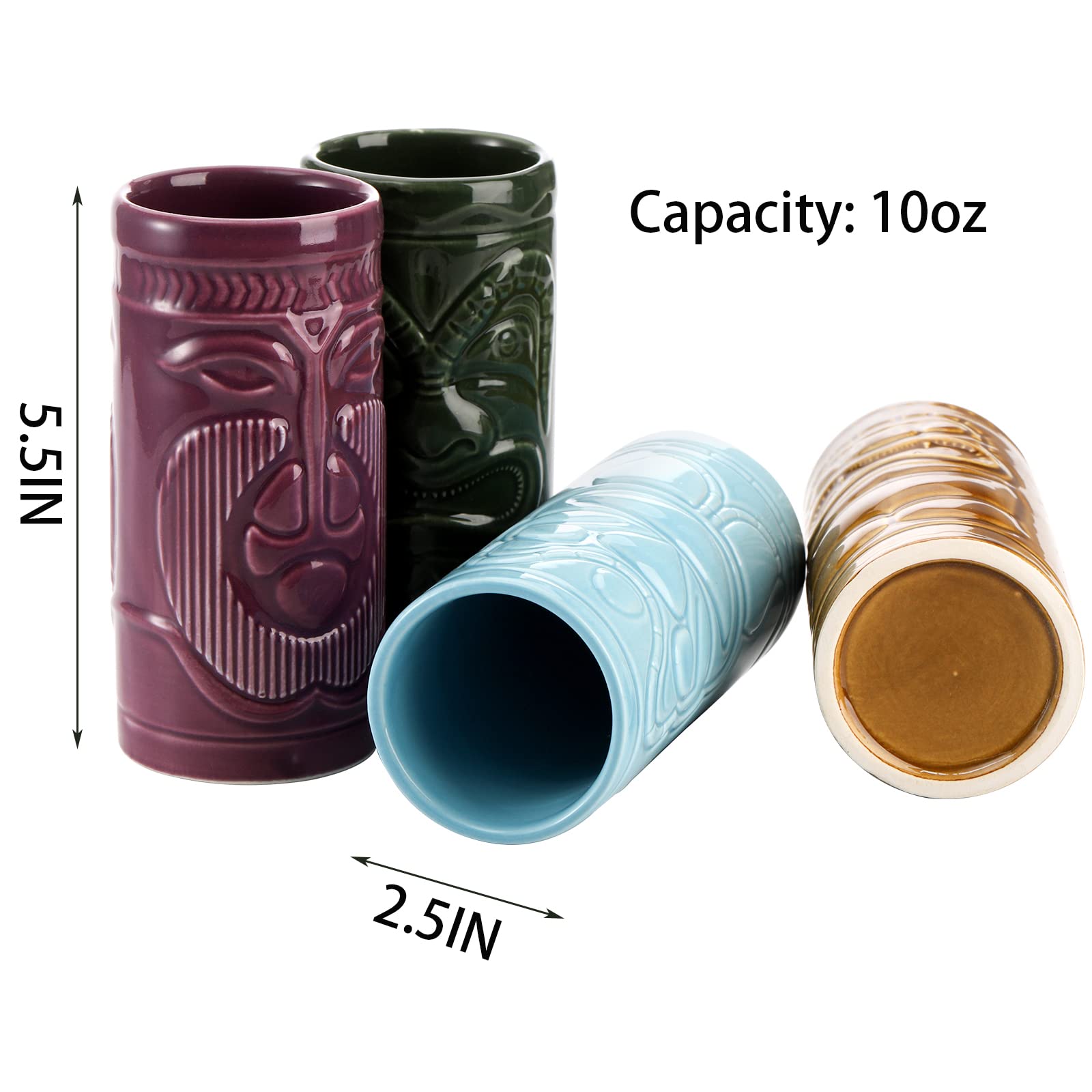 Cedilis 4-pack ceramic tiki mug green-face ideal for mojitos and patio gatherings