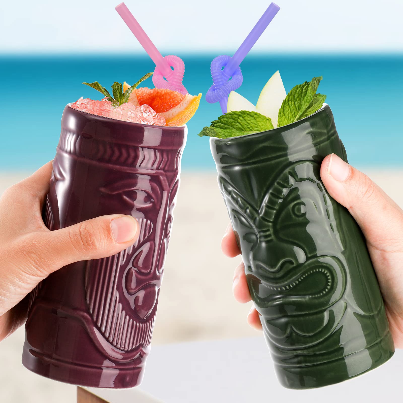 Cedilis 4-pack ceramic tiki mug yellow-face perfect for summer parties and bright tabletop