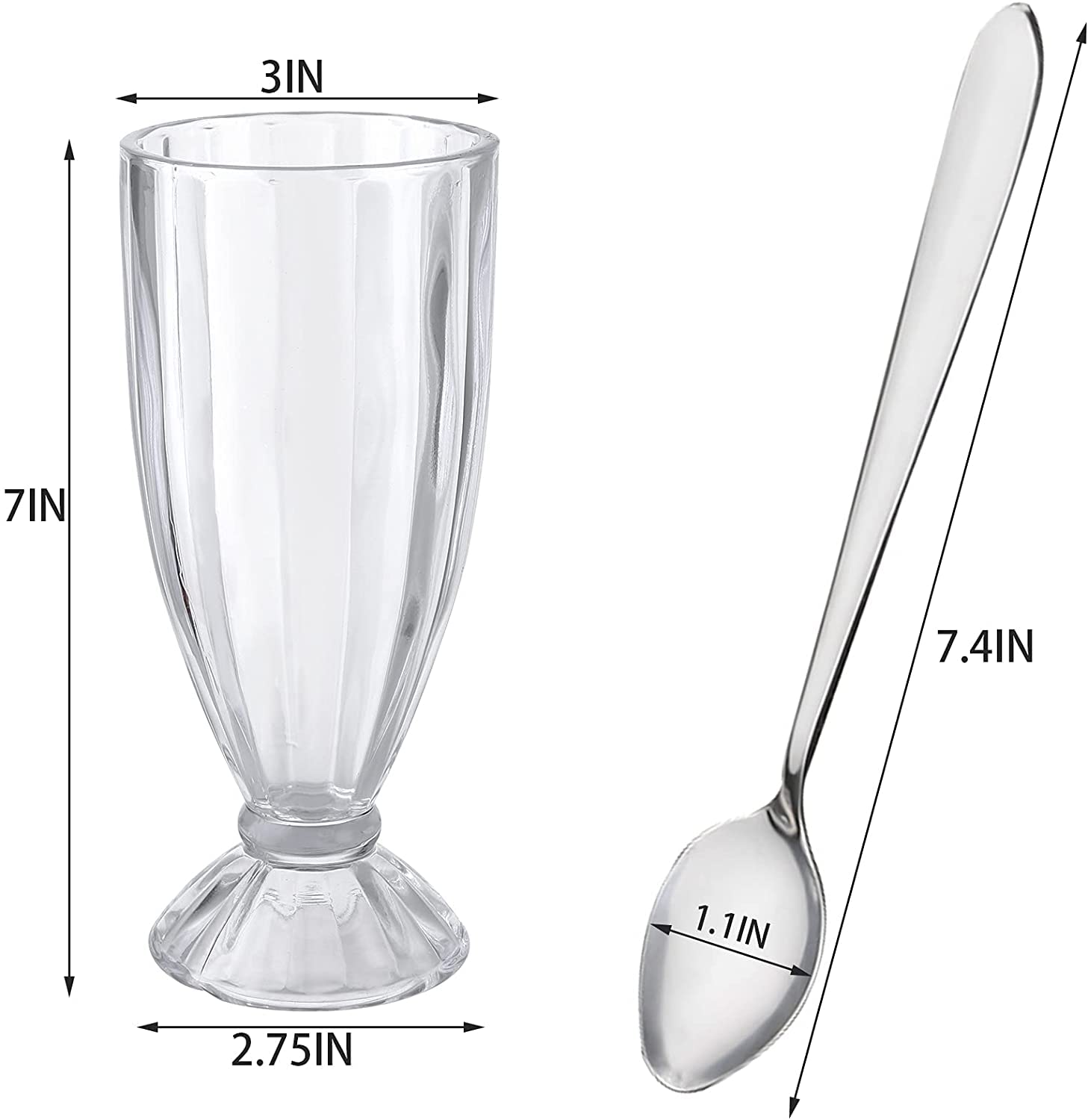 Cedilis 12oz milkshake glass side view showing clear glass and vintage silhouette