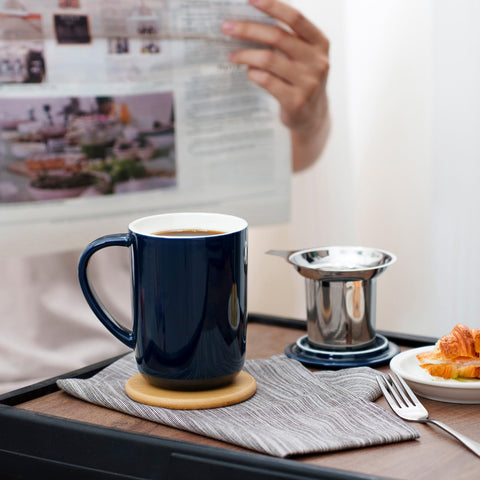 CEEFU navy blue porcelain tea mug on desk or kitchen