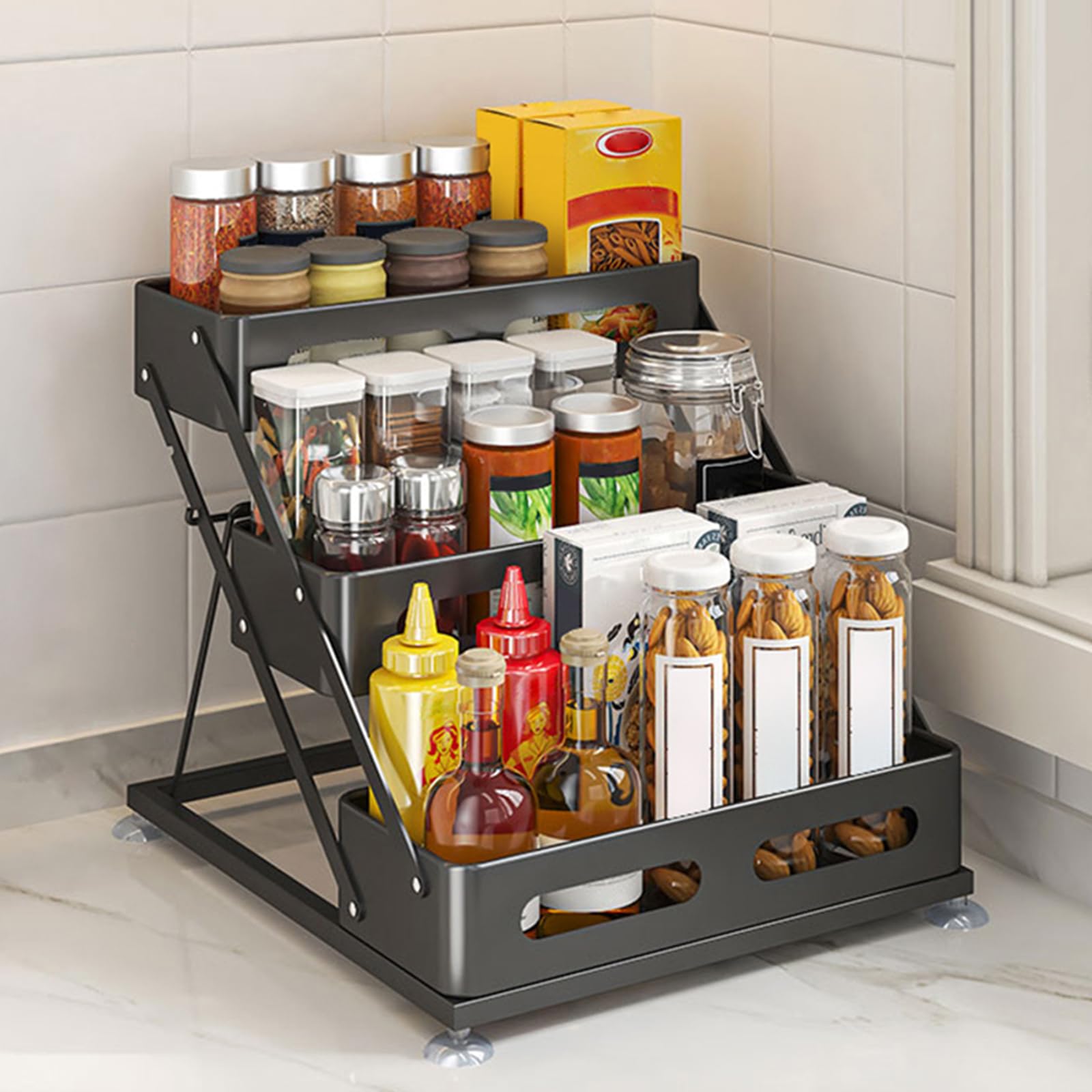 Ceetug 3-tier spice rack top view demonstrates ample counter storage for spices.