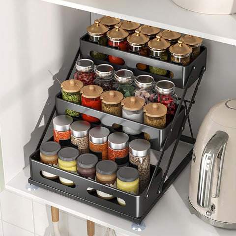 Ceetug adjustable-height spice rack demonstrates flexible storage options.
