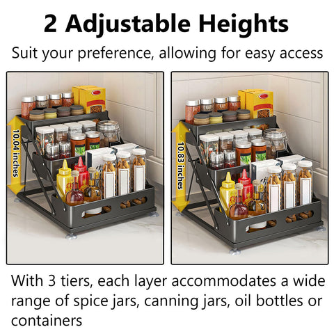 Ceetug countertop spice organizer black side-angle view highlights easy access.