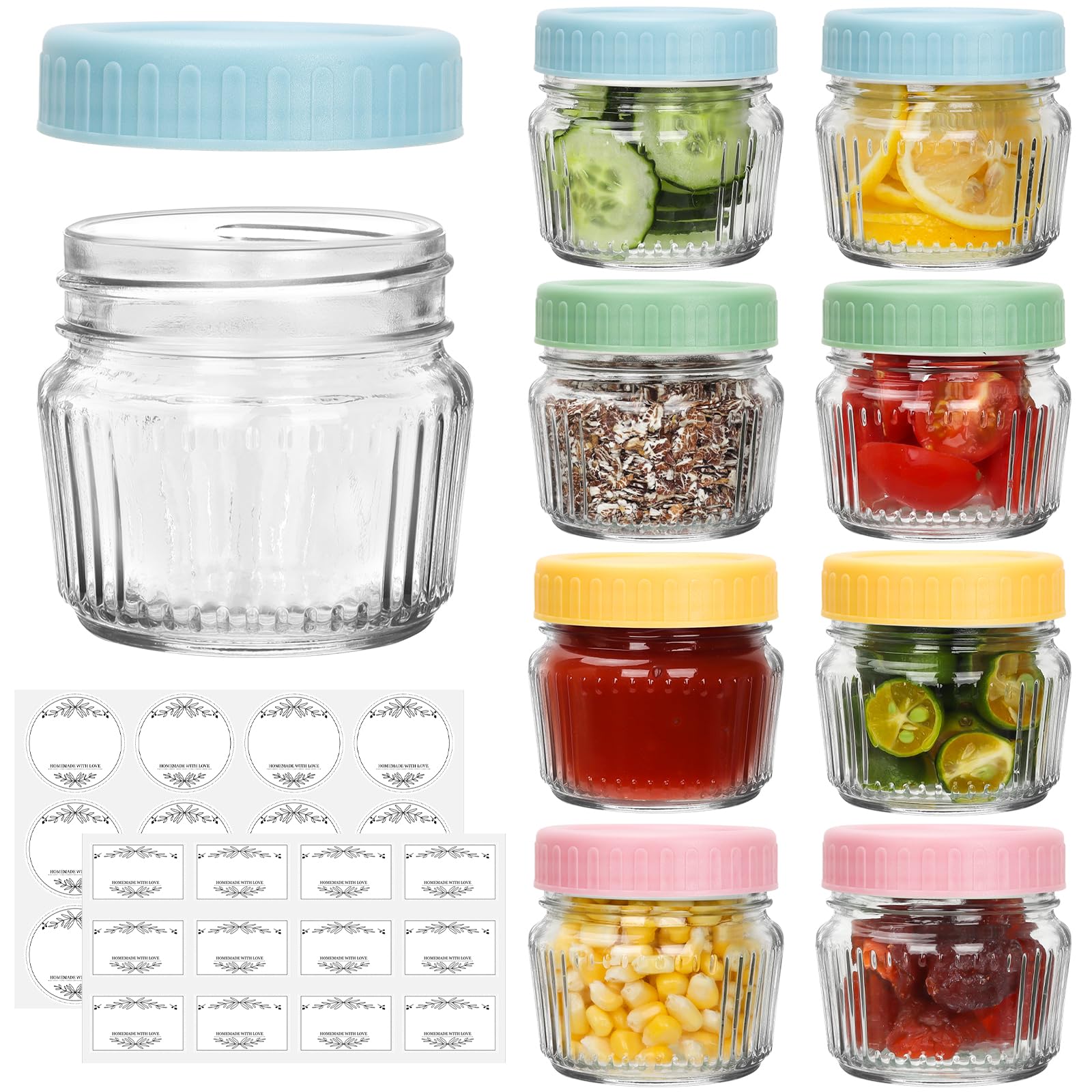 Cehomi 4oz mini mason jar with vertical ribbing for stylish pantry storage.