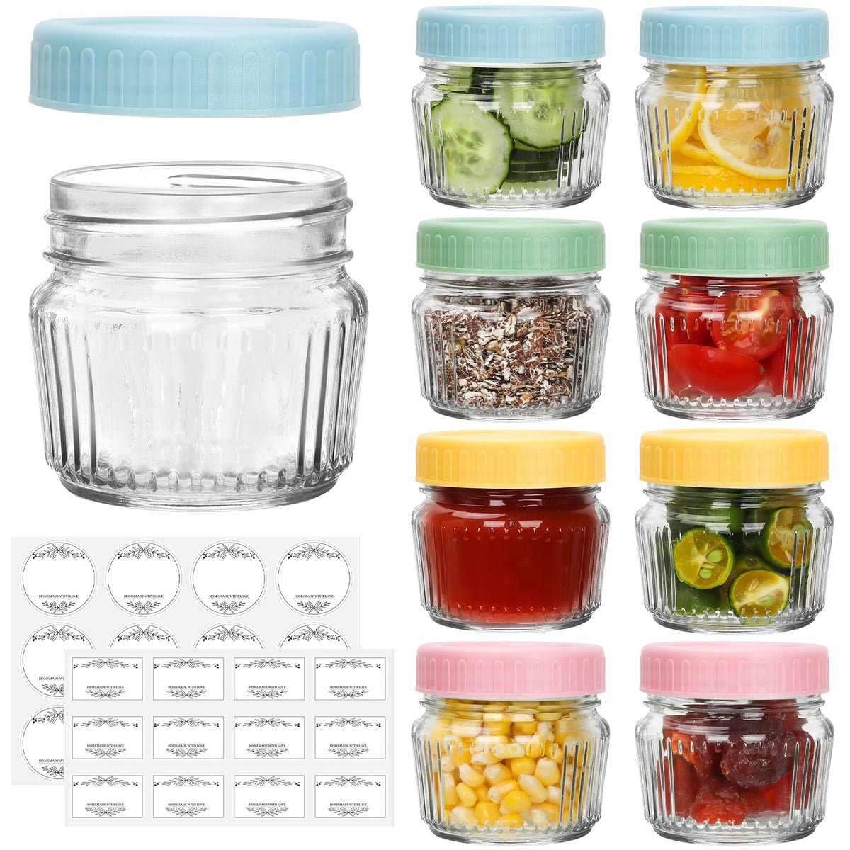 Cehomi 4oz mini mason jar with vertical ribbing for stylish pantry storage.
