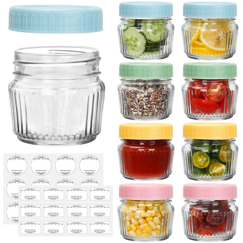 Cehomi 4oz mini mason jar with vertical ribbing for stylish pantry storage.
