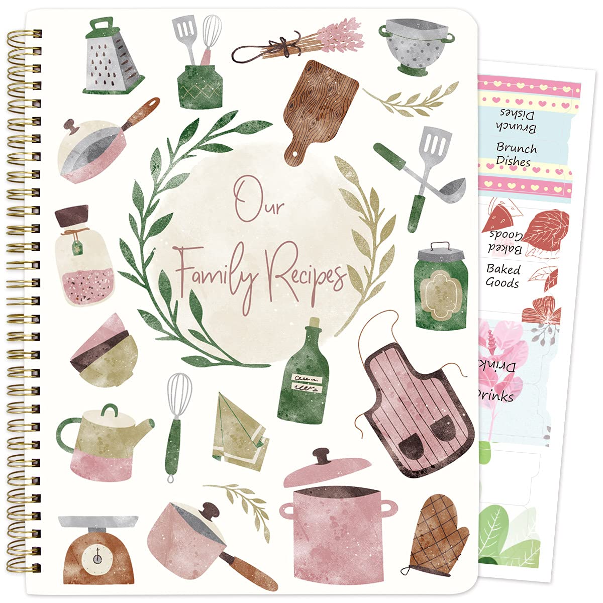 Ceiba Tree Recipe Book cover with watercolor utensils for a charming family keepsake.